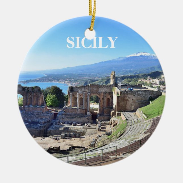 Sizilien Panorama Weihnachtsdekoration Keramik Ornament (Vorne)
