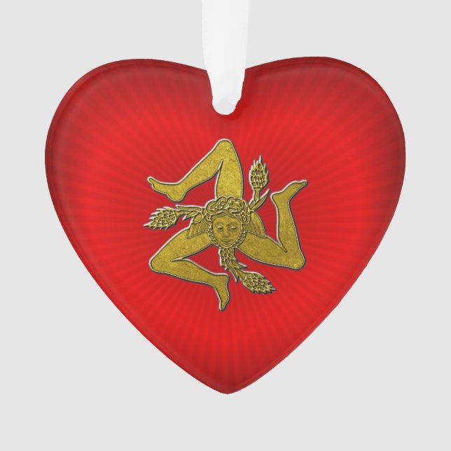 Sizilien Trinacria Gold Rotes Herz Ornament (Vorderseite)