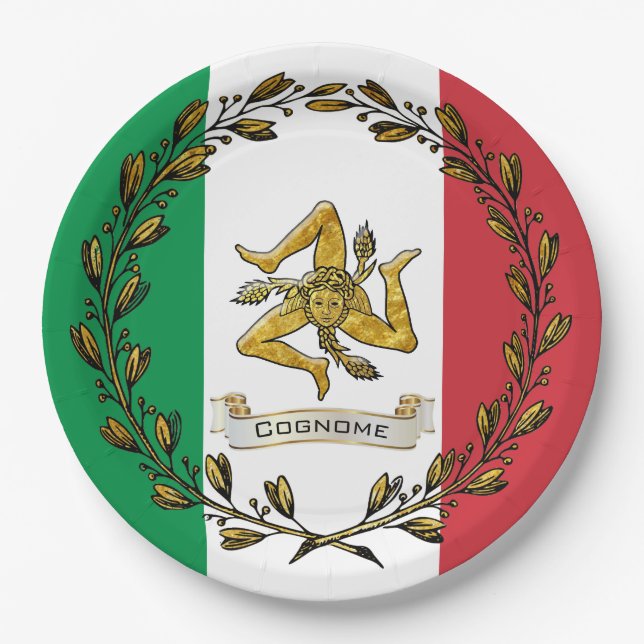 Sizilien-Trinacria Olive Wraath Flag Persönlich Pappteller (Vorderseite)