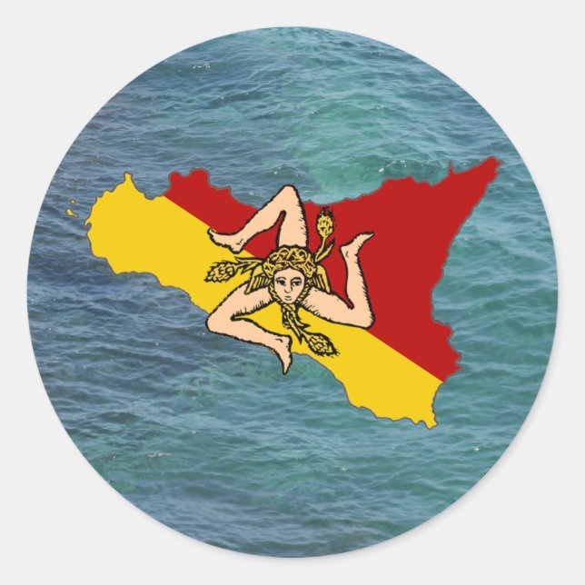 Sizilien und Trinacria über Meer Runder Aufkleber (Vorderseite)