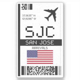 SJC San Jose Boarding Pass - Kalifornien Flughafen Aufkleber