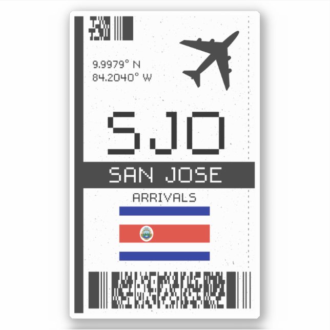 SJO San Jose Boarding Pass - Costa Rica Travel Aufkleber (Vorderseite)