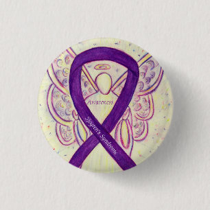 Sjogren's Syndrome Awareness Angel Ribbon Art Butt Button