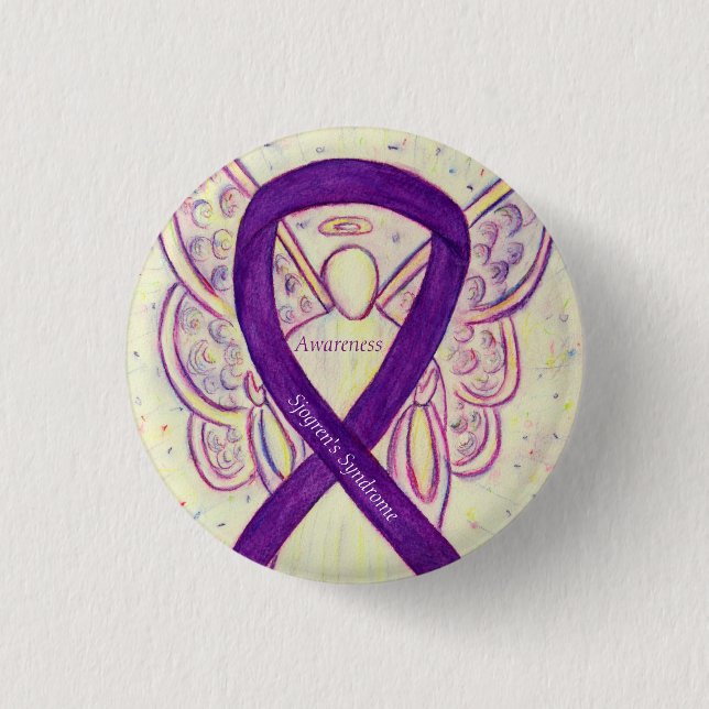 Sjogrens Syndrome Awareness Angel Ribbon Art Butto Button (Vorderseite)