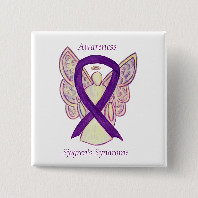 Sjogrens Syndrome Awareness Angel Ribbon Art Butto Button (Vorderseite)