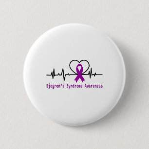 Sjogrens Syndrome Awareness Heartbeat Lila Ribbo Button