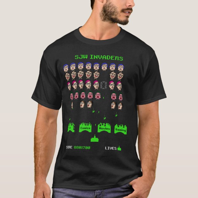 SJW Invaders Retro Video Game T Shirt (Vorderseite)
