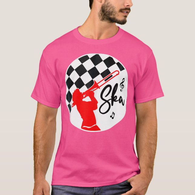 Ska Music Punk Reggae Retro Black Red Checkerboard T-Shirt (Vorderseite)