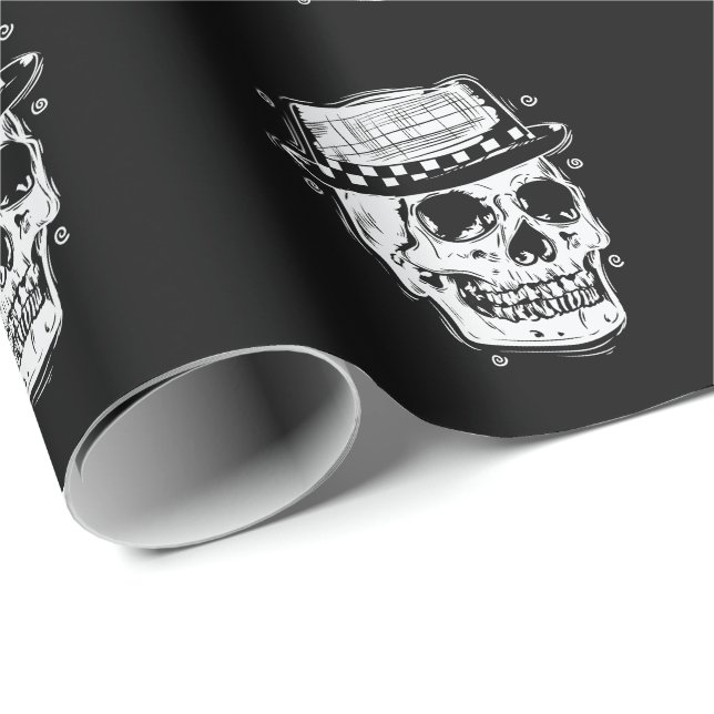 Ska Totenkopf mit Hut Jazz Musikstil Geschenkpapier (Rolleneckpunkt)