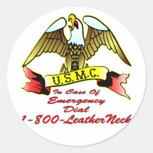 Skala 1-800-LeatherNeck USMC im Notfall Runder Aufkleber