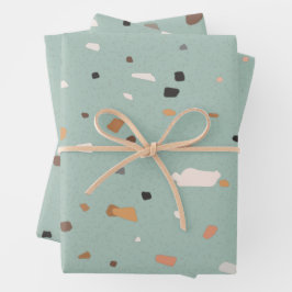Skalengrün Terrazzo-Muster Geschenkpapier Set