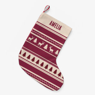 Skandi Fair Isle Roter benutzerdefinierter Name Kleiner Weihnachtsstrumpf