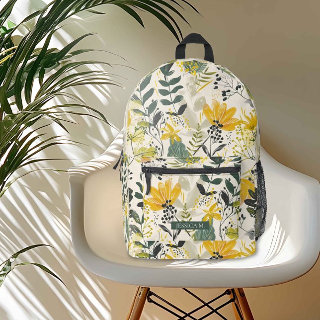 Skandi-Inspirierte botanische Skizzen Bedruckter Rucksack (Scandi-inspired botanical sketches pattern in elegant yellow and green tones,)