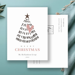 Skandi-Minimal-Blush-Herz-Weihnachtsbaum-Logo Feiertagspostkarte