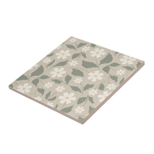 Skandi-Moderne Daisy-Blumenmuster in weichem Beige Fliese