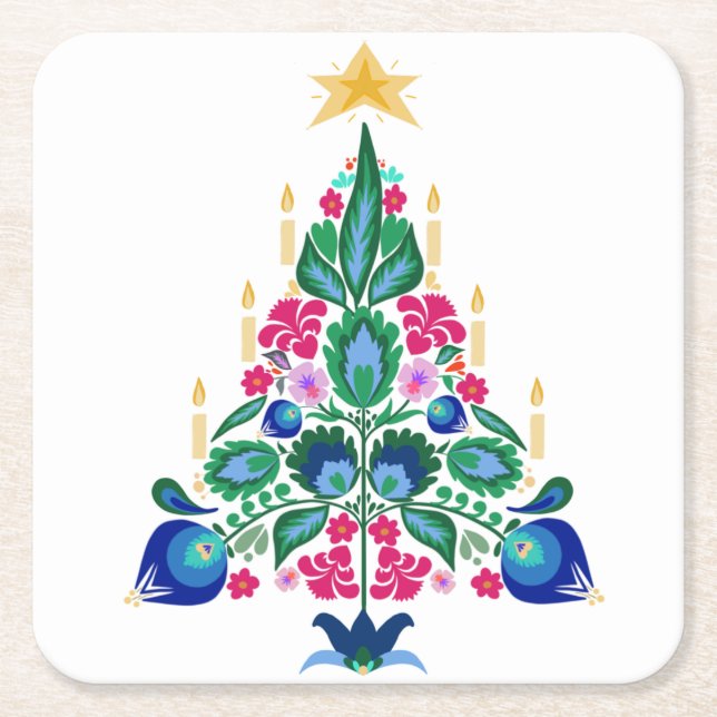 Skandinavien Folk Art Weihnachtsbaum Freshner Rechteckiger Pappuntersetzer (Vorderseite)
