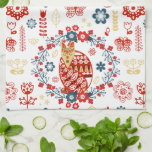Skandinavien Folk Art Woodland Red Fox Blume Geschirrtuch<br><div class="desc">Nordische oder slawische Volkskunst-Ornamentik mit Waldfüchsen,  Blume und Pflanze in Blau,  Rot und Gelb.</div>