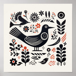 Skandinavien Folklore Bird Art Poster