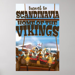 Skandinavien Heimat der Wikinger Cartoon Poster