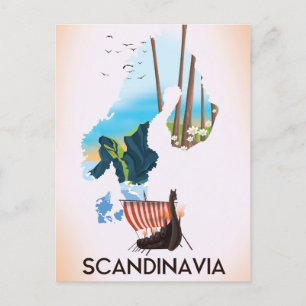Skandinavien Karte Viking Reiseplakat