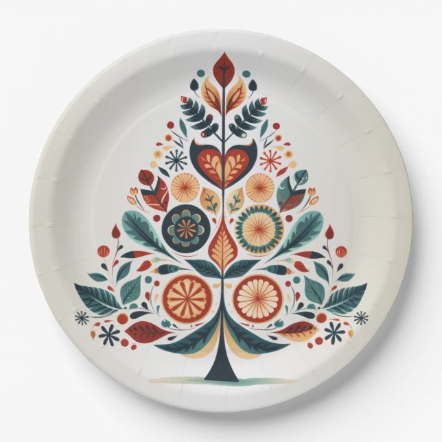 Skandinavien Weihnachtsbäume Kunst Pappteller (Vorderseite)