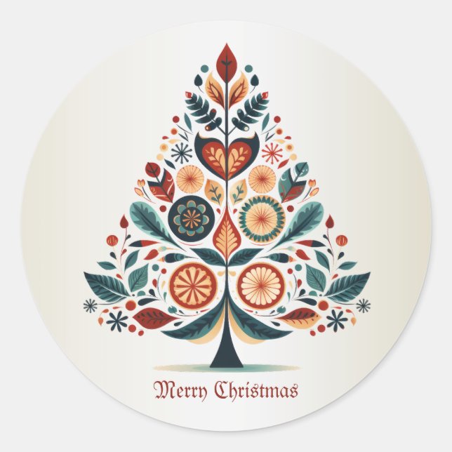 Skandinavien Weihnachtsbäume Kunst Runder Aufkleber (Vorderseite)