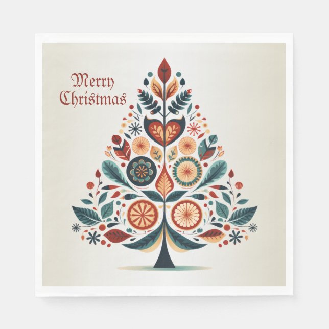 Skandinavien Weihnachtsbäume Kunst Serviette (Vorderseite)