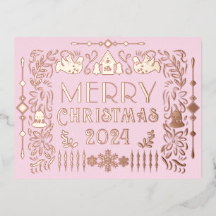 Skandinavien Weihnachtsjahr rosa Folien Feiertagspostkarte