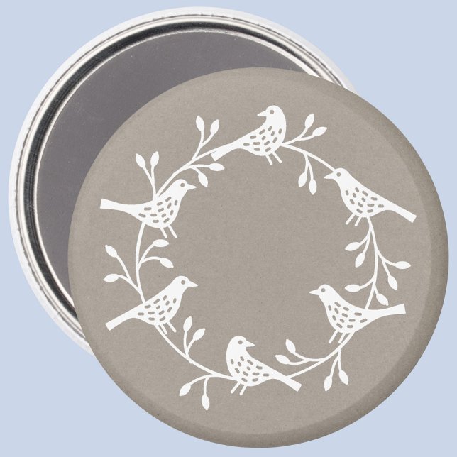 Skandinavienkrez und Rosehips-Magnet Magnet (White Scandinavian bird wreath festive magnet)