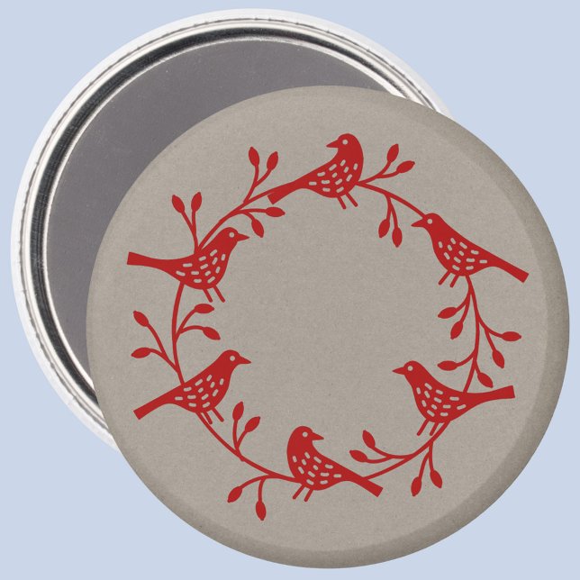 Skandinavienkrez und Rosehips-Magnet Magnet (Red Scandinavian bird wreath festive magnet)