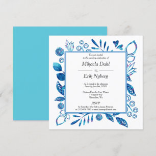 Skandinavier Blaue Türkis Blume Blätter Herz Einladung