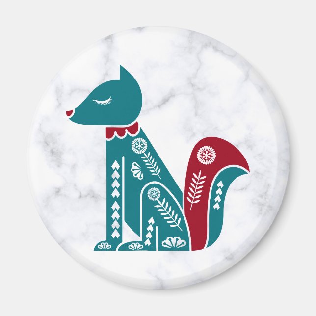 Skandinavier Blauer Holiday Eichhörnchen auf Marmo Magnet (Vorne)