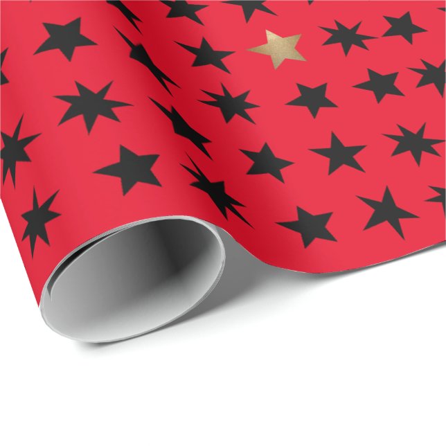 Skandinavier Design Black and Gold Star Geschenkwr Geschenkpapier (Rolleneckpunkt)