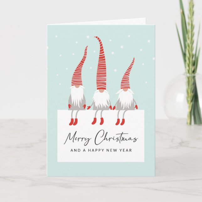 Skandinavier Gnomes Frohe Weihnachten Karte (Vorderseite)