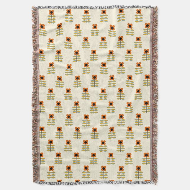 Skandinavier-inspiriertes orange Blumenmuster Decke (Vorderseite Vertikal)