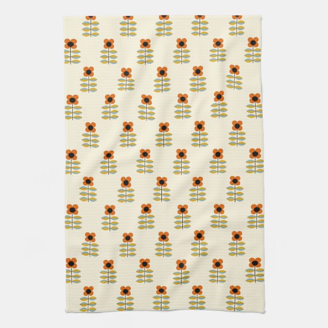 Skandinavier-inspiriertes orange Blumenmuster Geschirrtuch (Vertikal)