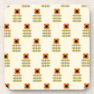 Skandinavier-inspiriertes orange Blumenmuster Getränkeuntersetzer