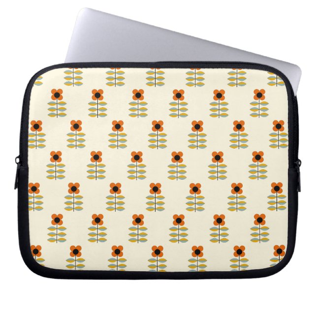 Skandinavier-inspiriertes orange Blumenmuster Laptopschutzhülle (Vorderseite)