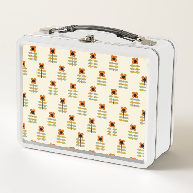 Skandinavier-inspiriertes orange Blumenmuster Metall Brotdose (Vorderseite)