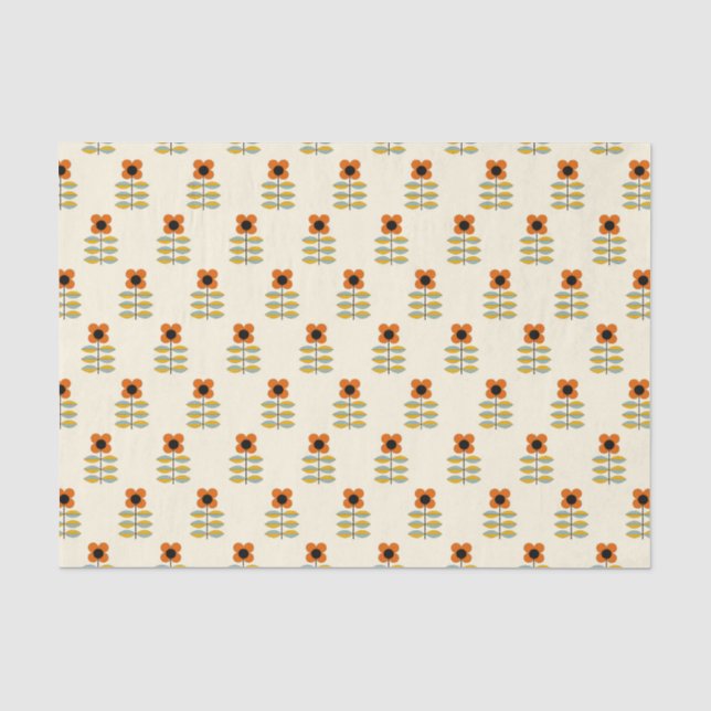 Skandinavier-inspiriertes orange Blumenmuster Seidenpapier (Vorderseite)