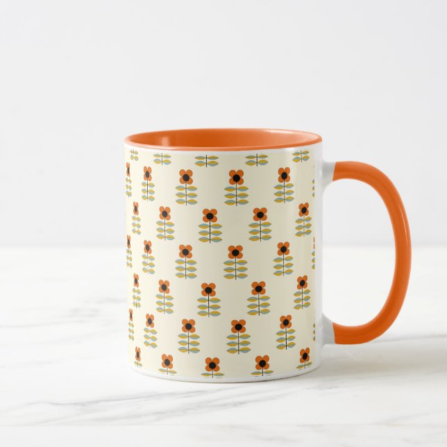 Skandinavier-inspiriertes orange Blumenmuster Tasse (Rechts)