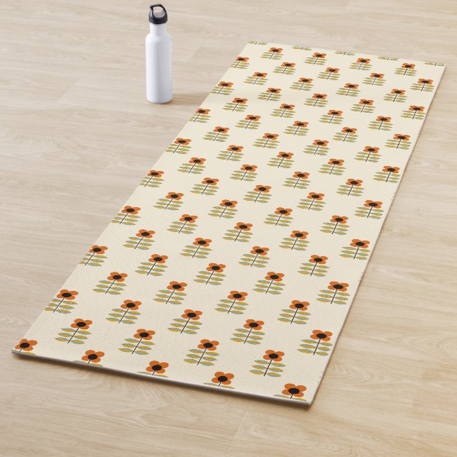 Skandinavier-inspiriertes orange Blumenmuster Yogamatte (Beispiel)