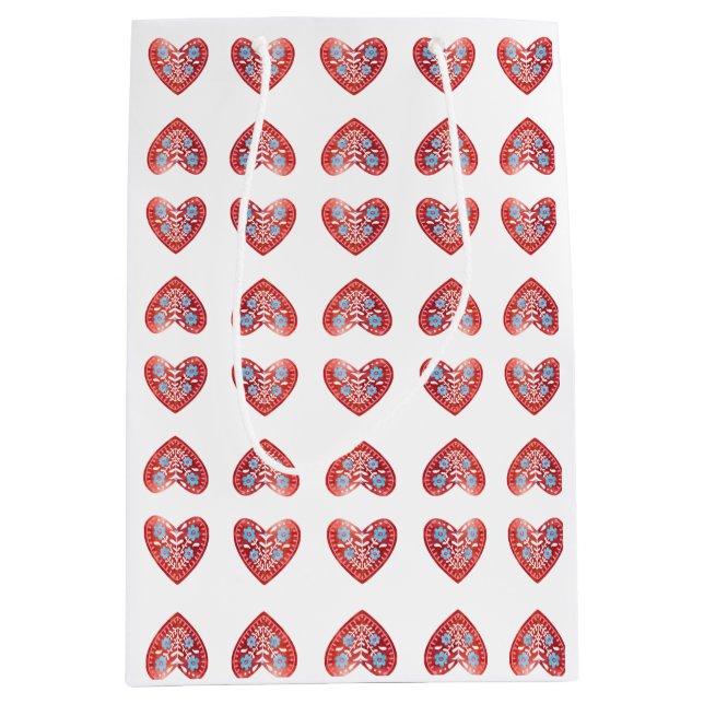 Skandinavier Red Heart Mittlerer Geschenkbeutel Mittlere Geschenktüte (Vorderseite)