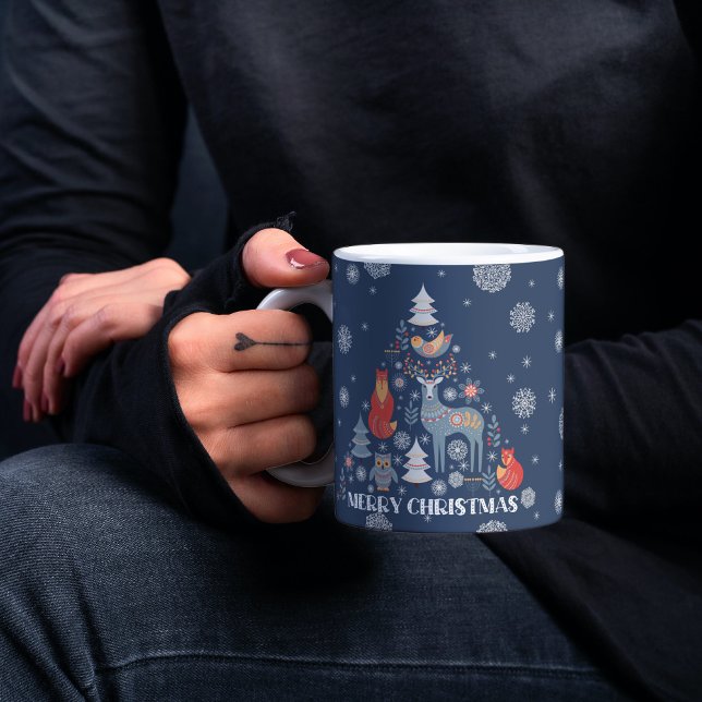 Skandinavier Rentier Blaue Schneeflocke Tier Kaffeetasse (Von Creator hochgeladen)