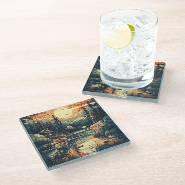 Skandinavier Retro Art Zuhause Glasuntersetzer (Schrägansicht)