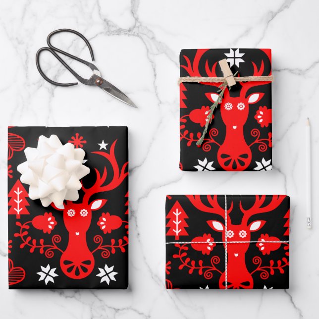 Skandinavier Rotweihirsch Geschenkpapier Set (Vorderseite)