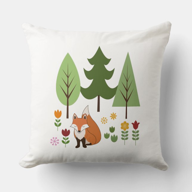 Skandinavier Stil Fox Blume Bäume Illustration Kissen (Vorderseite)
