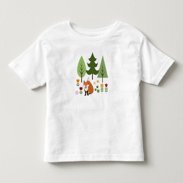 Skandinavier Stil Fox Blume Bäume Illustration Kleinkind T-shirt (Vorderseite)