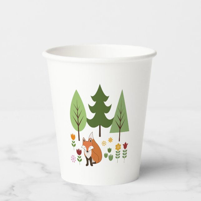 Skandinavier Stil Fox Blume Bäume Illustration Pappbecher (Vorderseite)