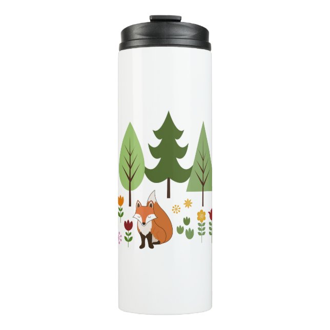Skandinavier Stil Fox Blume Bäume Illustration Thermosbecher (Vorderseite)